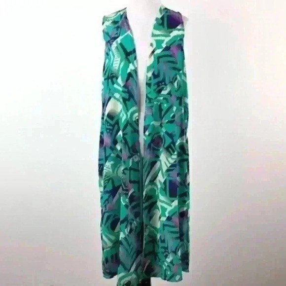 New Lularoe Joy long vest duster S 4-6 multicolored retro 80’s 90’s geometric - Picture 3 of 10